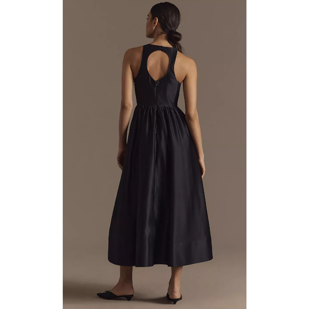 NWT BHLDN Cora Halter Back-Cutout Black Satin Midi Dress - Small - Picture 2 of 4